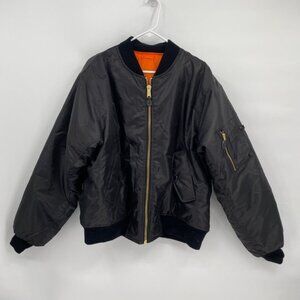 Vintage MA-1 Delta Bomber Jacket Reversible Black Orange XL